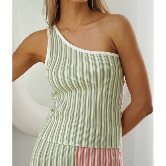 Yllw The Label Tops - Yllw The Label Wyla Colorblock Stripe Milly Knit One Shoulder Tank Top Sz M